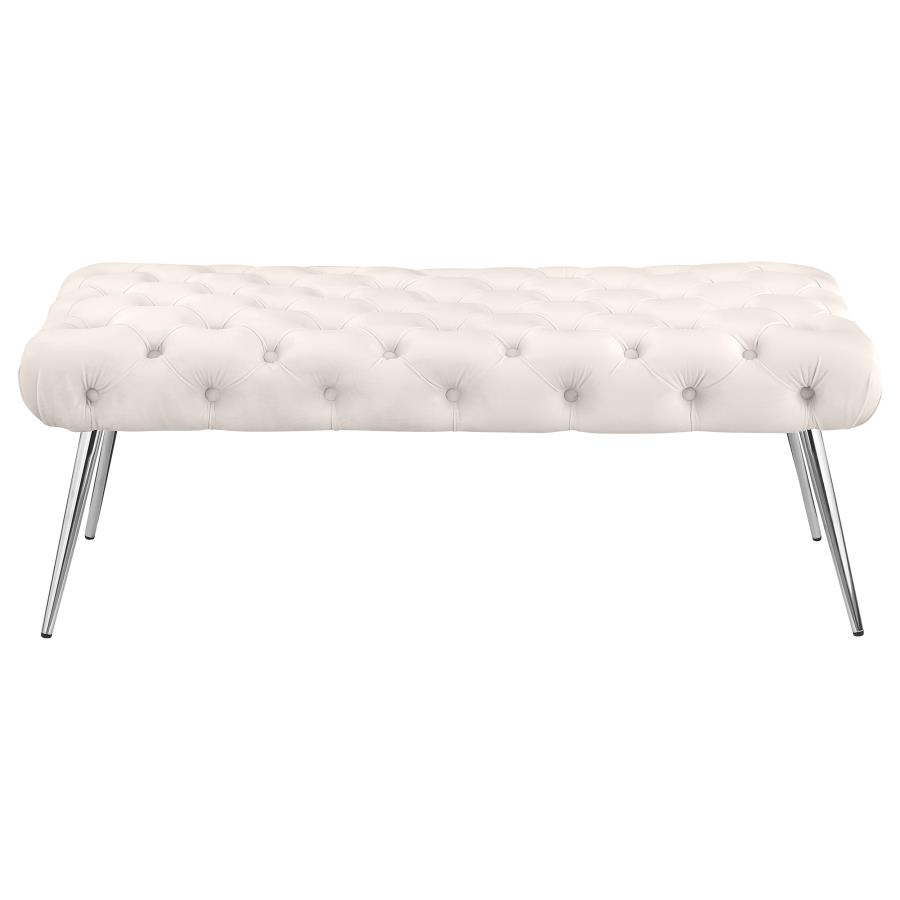 Ella Upholstered Tufted Bench Stainless Steel Legs Ivory view 3