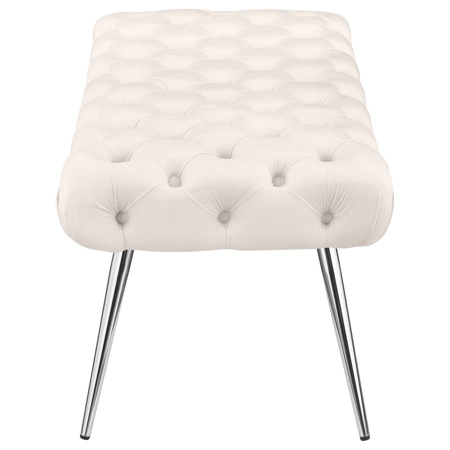 Ella Upholstered Tufted Bench Stainless Steel Legs Ivory view 4