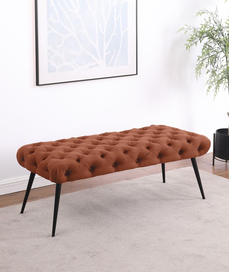 Ella Upholstered Tufted Bench Metal Legs Rust view 2