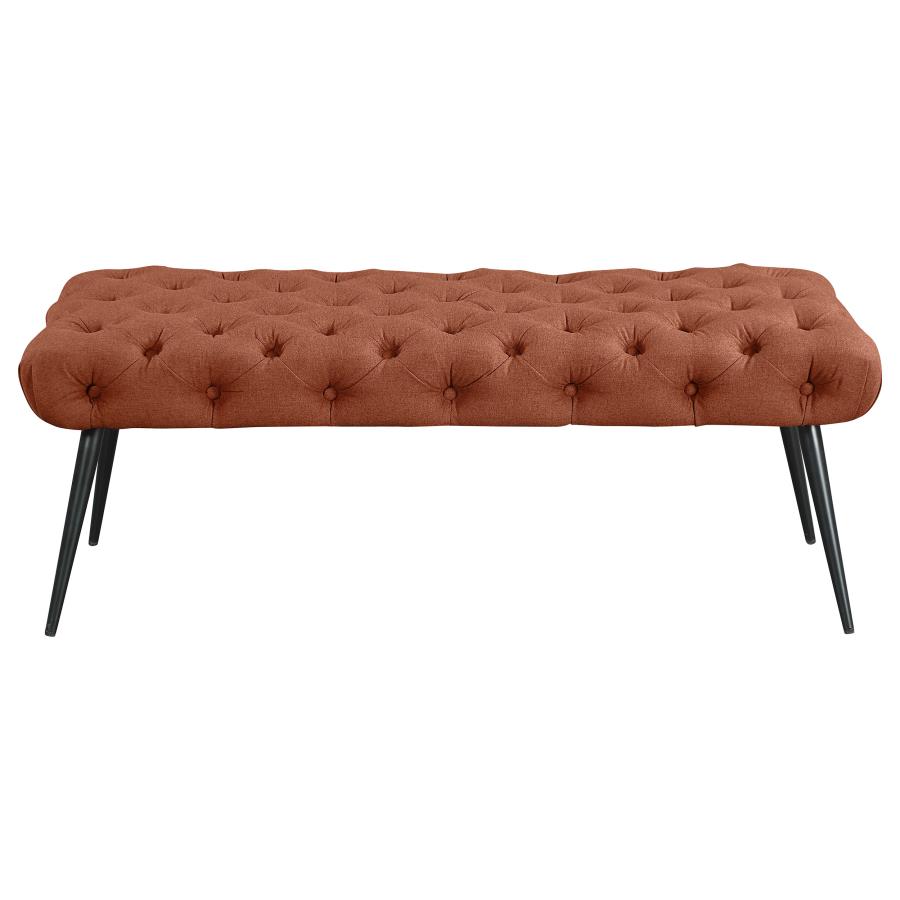 Ella Upholstered Tufted Bench Metal Legs Rust view 3