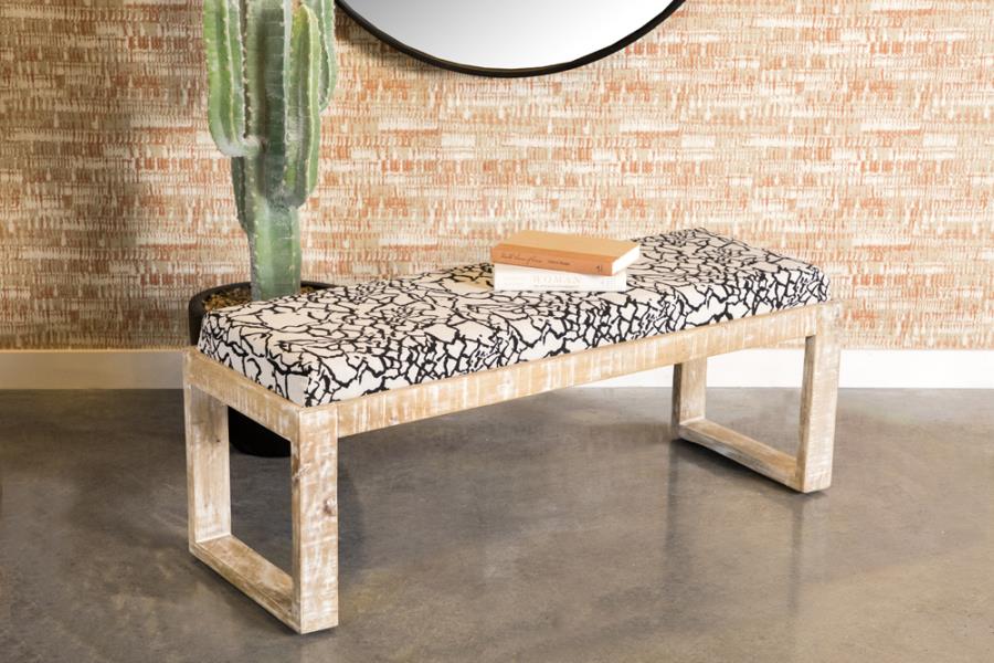 Aiden Fabric Upholstered Accent Bench Distressed White