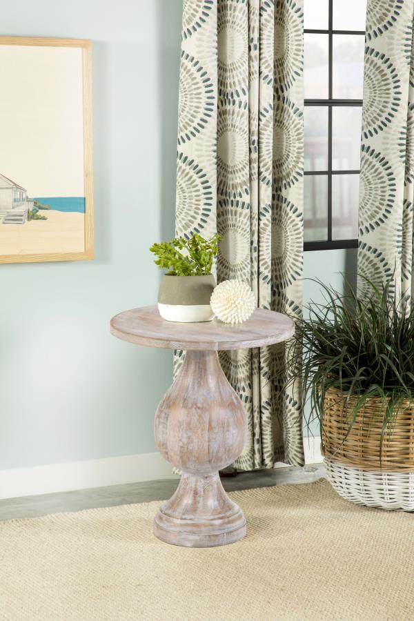 Dianella Round Pedestal Base Accent Side Table White Washed view 2