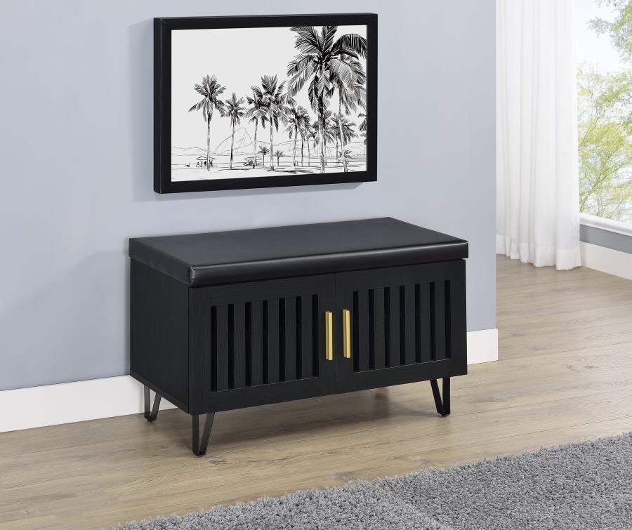 Brixton 2-door Padded Entryway Shoe Storage Bench Black view 2