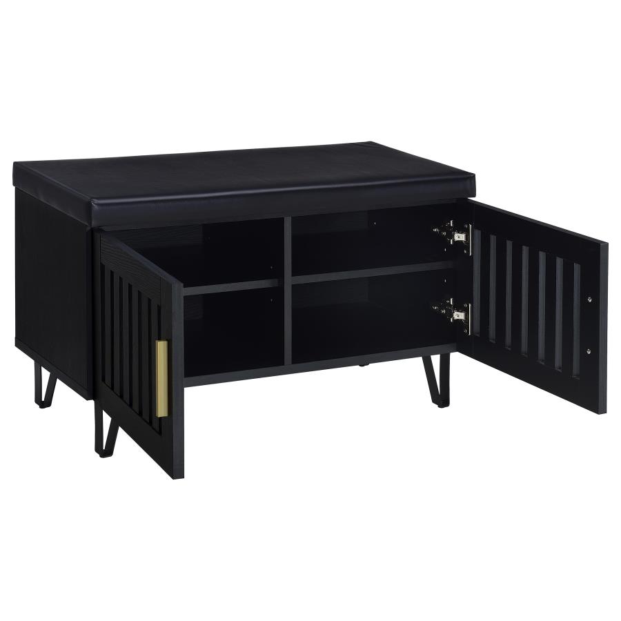Brixton 2-door Padded Entryway Shoe Storage Bench Black view 3