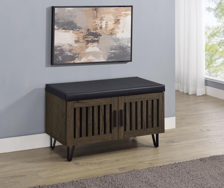 Brixton 2-door Padded Entryway Shoe Storage Bench Smoked Oak view 2
