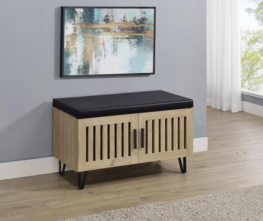 Brixton 2-door Padded Entryway Shoe Storage Bench White Oak view 2