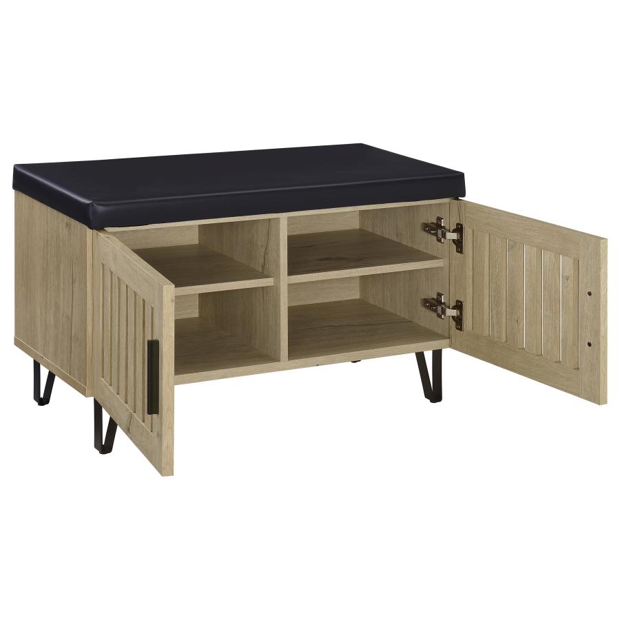 Brixton 2-door Padded Entryway Shoe Storage Bench White Oak view 3