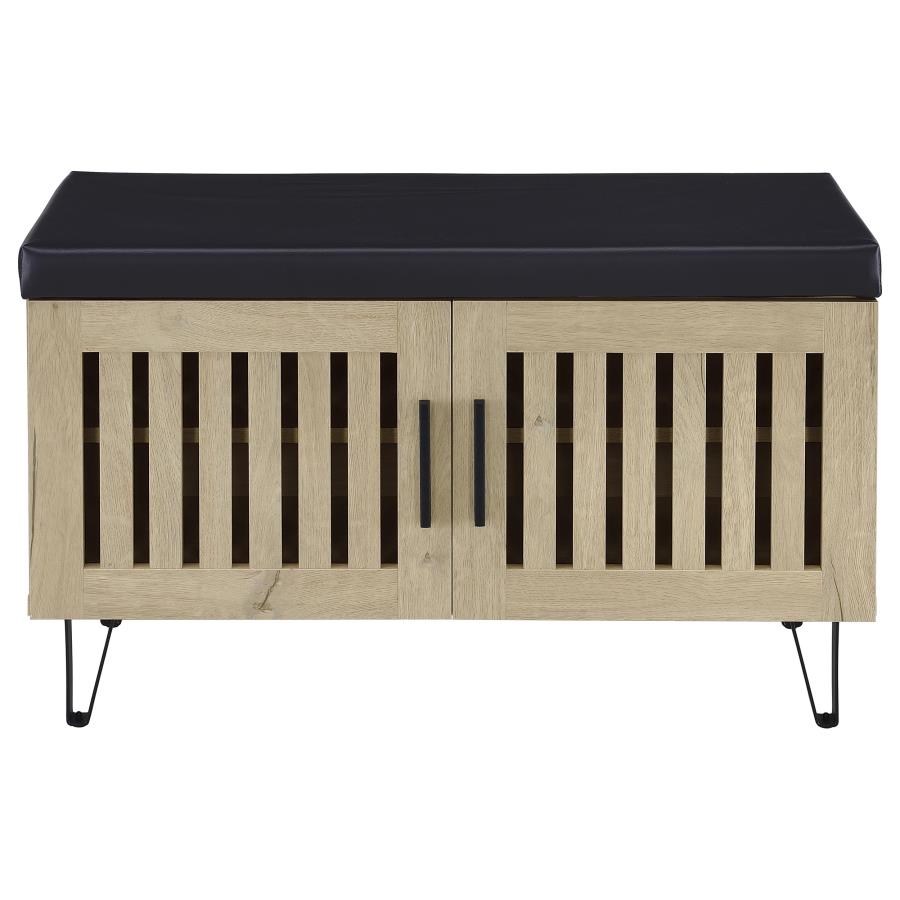 Brixton 2-door Padded Entryway Shoe Storage Bench White Oak view 4