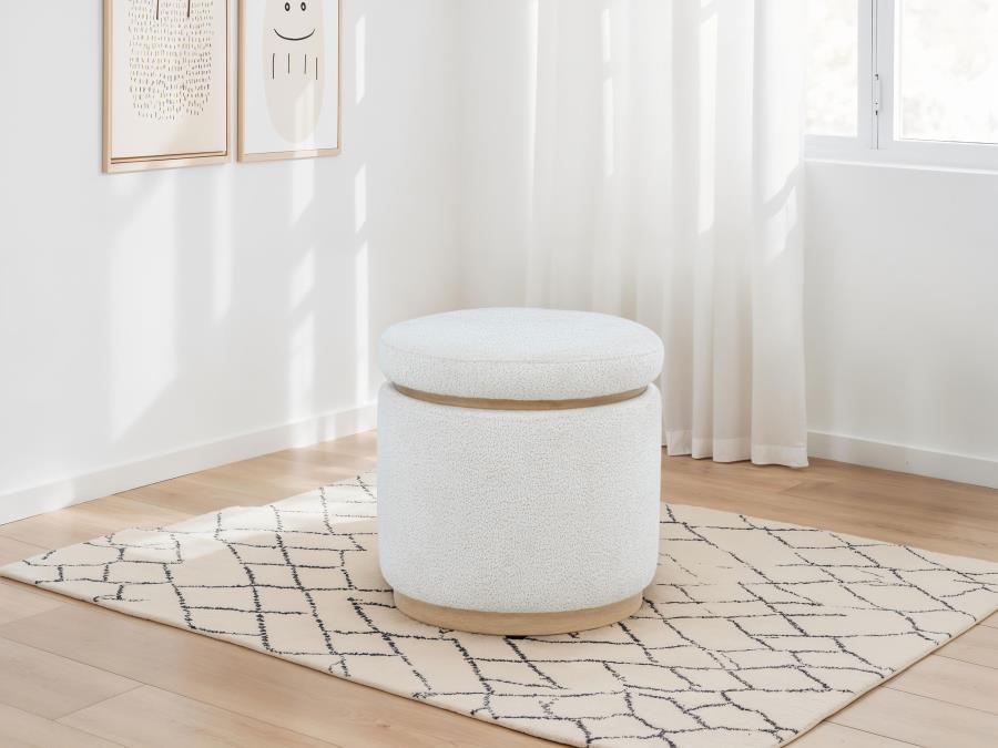 Remuda Boucle Upholstered Round Storage Ottoman Ivory view 2