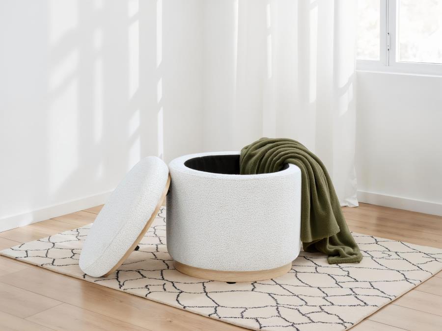 Remuda Boucle Upholstered Round Storage Ottoman Ivory view 3