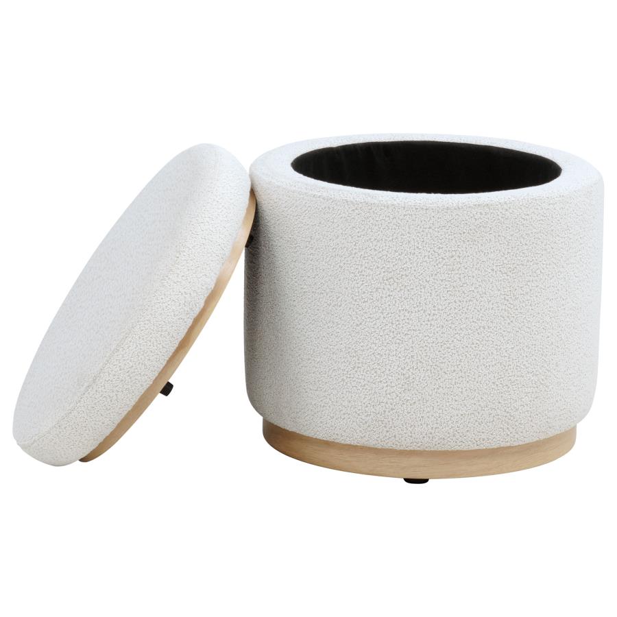 Remuda Boucle Upholstered Round Storage Ottoman Ivory view 4