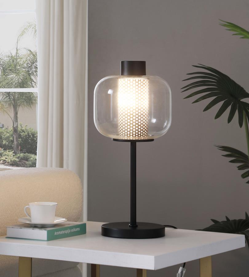 Ingrid 22-inch Glass Shade Bedside Table Lamp Black view 2