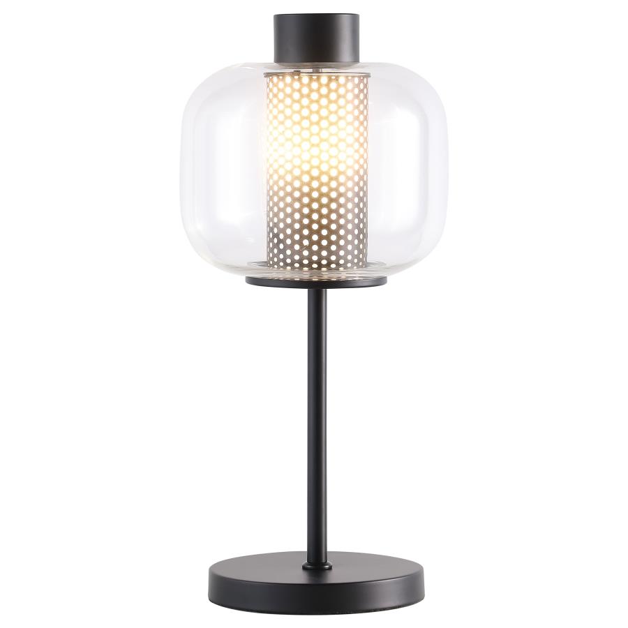 Ingrid 22-inch Glass Shade Bedside Table Lamp Black view 3