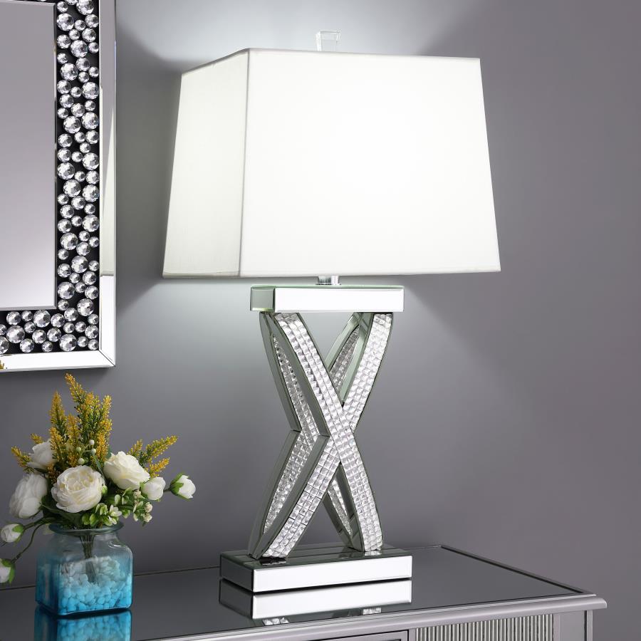 Dominick 31-inch Tapered Mirrored Acrylic Table Lamp Silver view 2