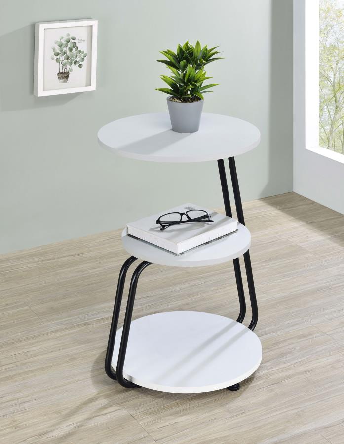Hilly 3-tier Round Accent Side Table White and Black view 2