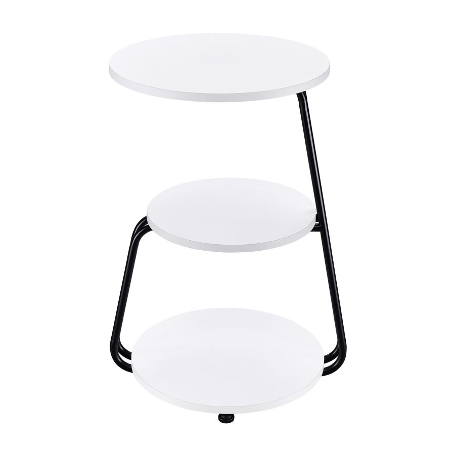 Hilly 3-tier Round Accent Side Table White and Black view 3
