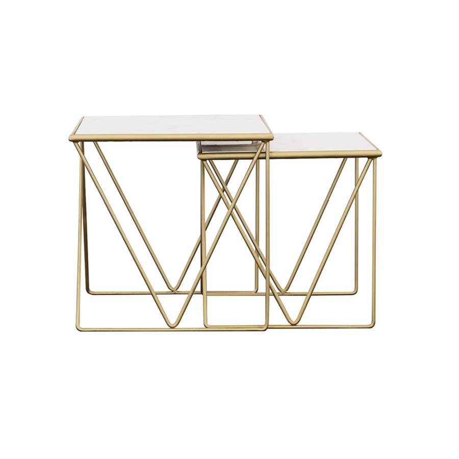 Bette 2-piece Marble Top Nesting Table Set White and Gold view 5