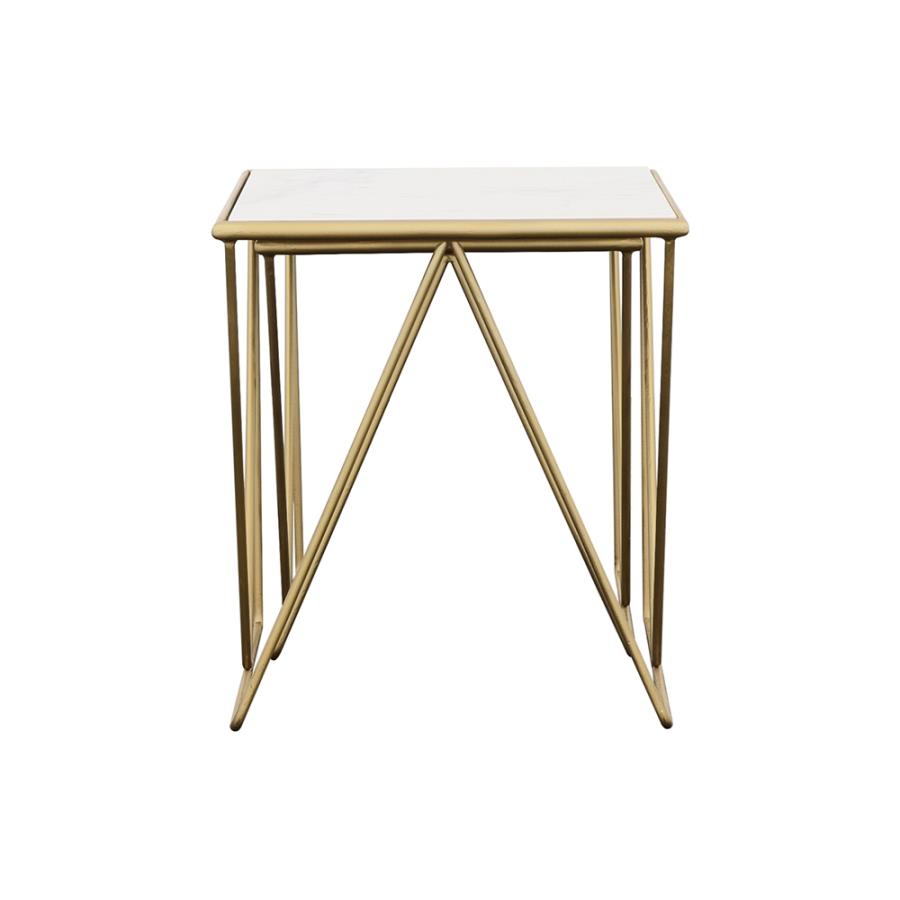 Bette 2-piece Marble Top Nesting Table Set White and Gold view 6