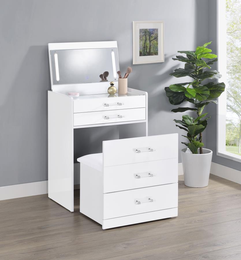 Danbury 3-drawer Makeup Vanity & Stool Set White High Gloss view 3