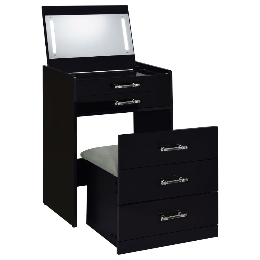 Danbury 3-drawer Makeup Vanity & Stool Set Black High Gloss view 6