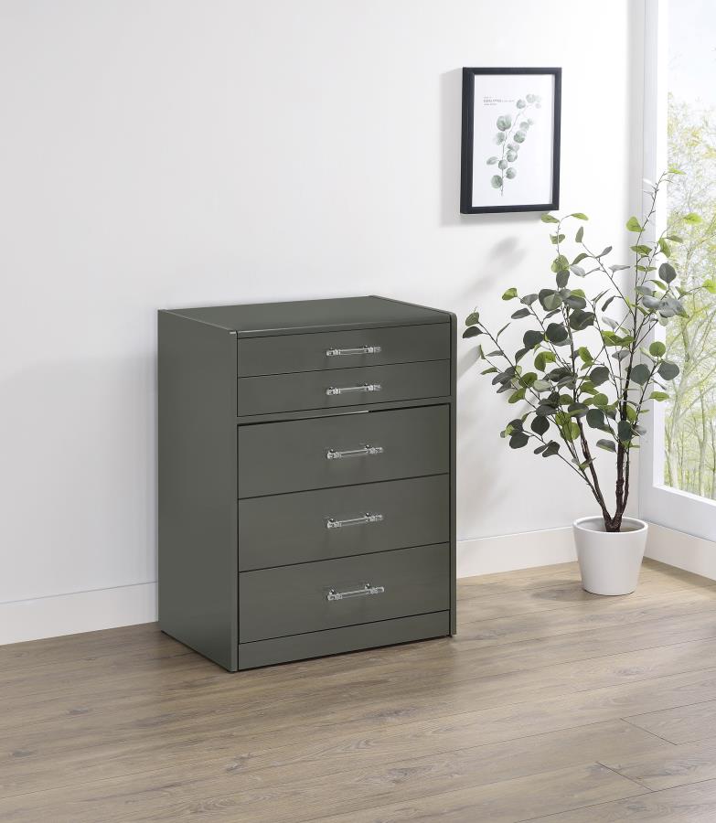 Danbury 3-drawer Makeup Vanity & Stool Set Grey High Gloss view 2