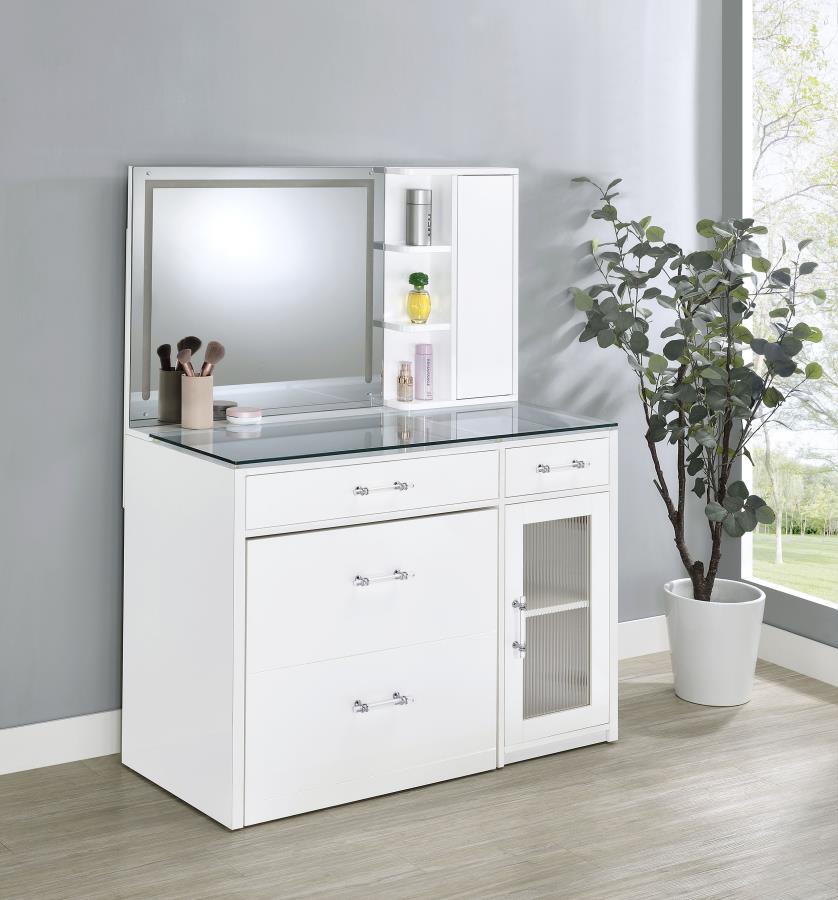 Flora 2-drawer Vanity Set with LED Mirror White High Gloss view 2