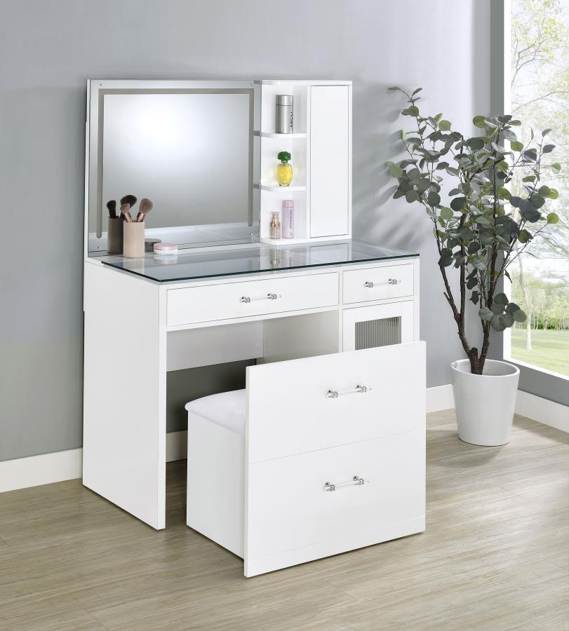 Flora 2-drawer Vanity Set with LED Mirror White High Gloss view 3