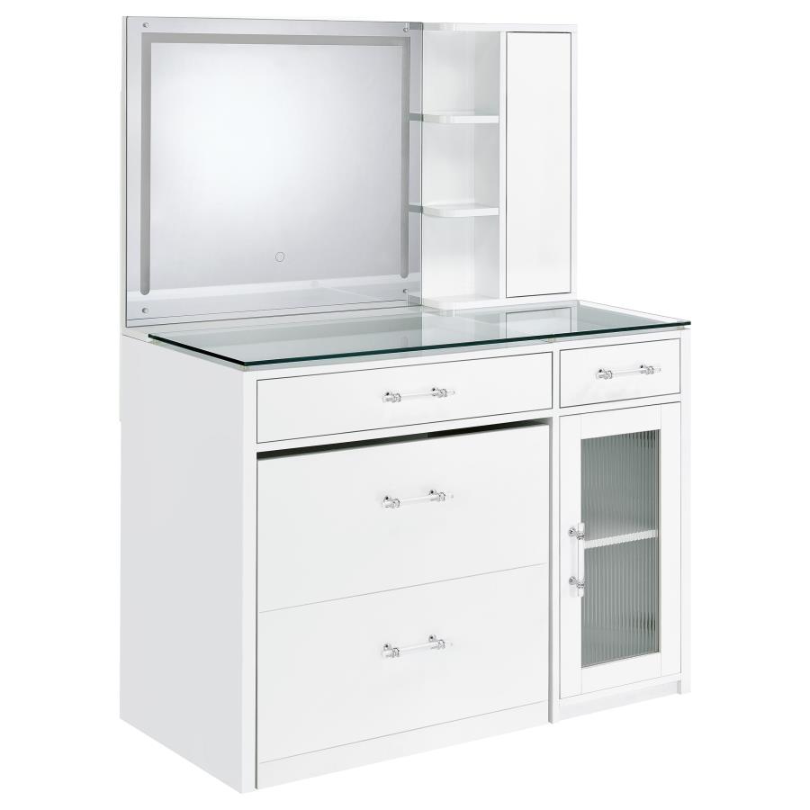 Flora 2-drawer Vanity Set with LED Mirror White High Gloss view 4