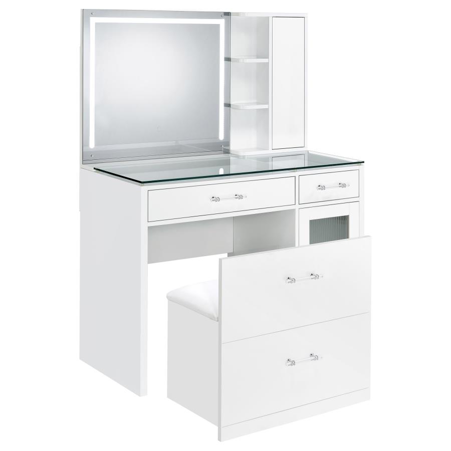 Flora 2-drawer Vanity Set with LED Mirror White High Gloss view 5