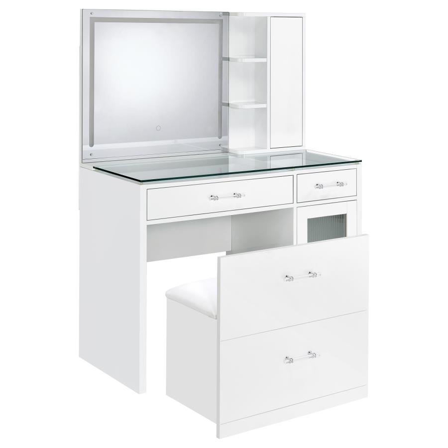 Flora 2-drawer Vanity Set with LED Mirror White High Gloss view 6