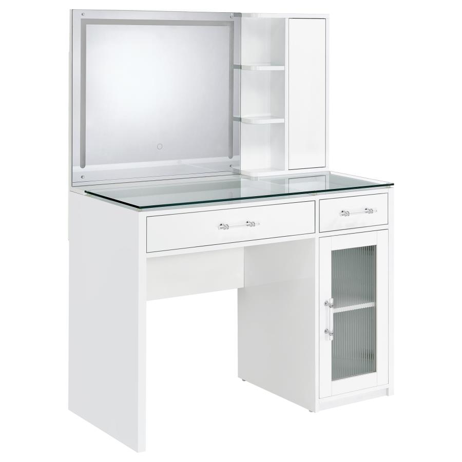 Flora 2-drawer Vanity Set with LED Mirror White High Gloss view 7