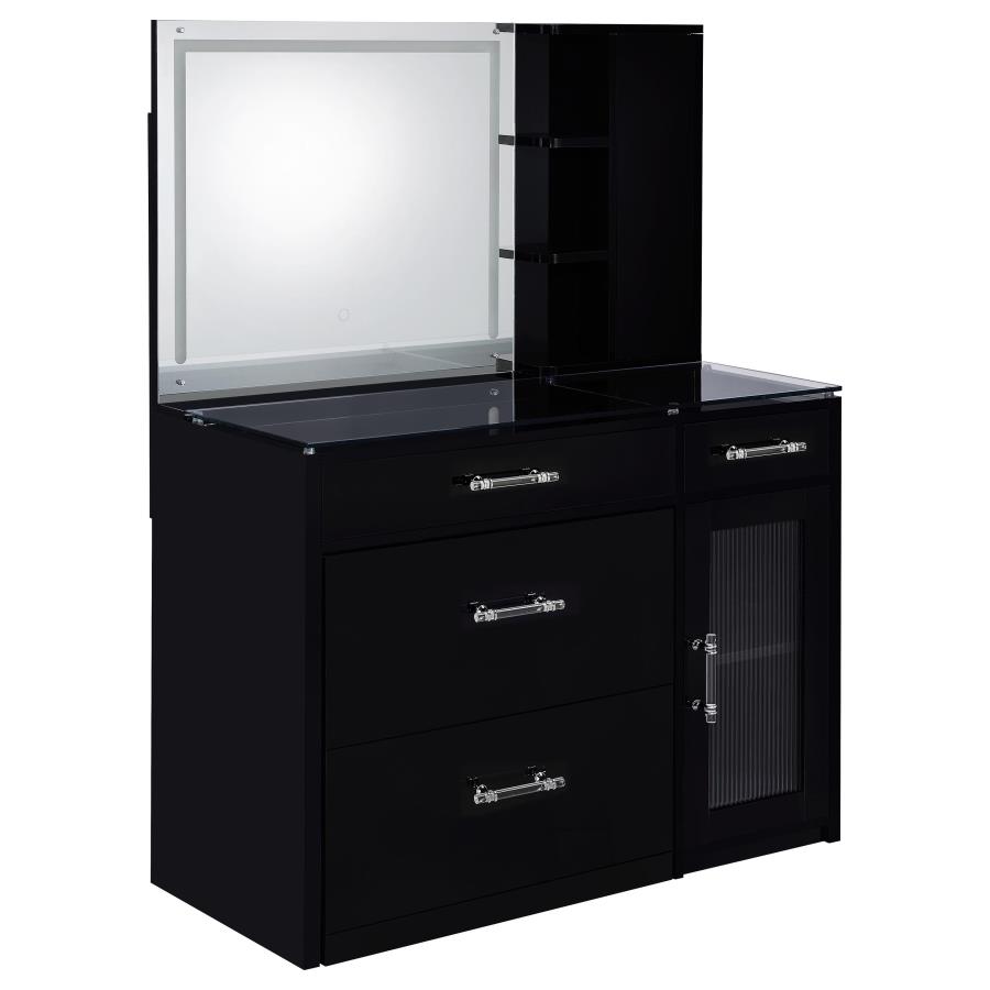 Flora 2-drawer Vanity Set with LED Mirror Black High Gloss view 4