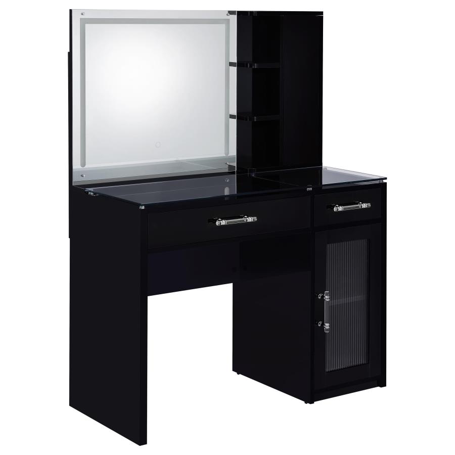 Flora 2-drawer Vanity Set with LED Mirror Black High Gloss view 7
