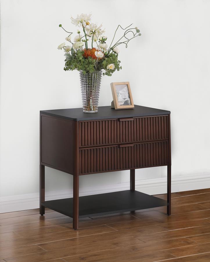 Zimmerlee 2-drawer Side Table with Shelf Rust Brown view 2