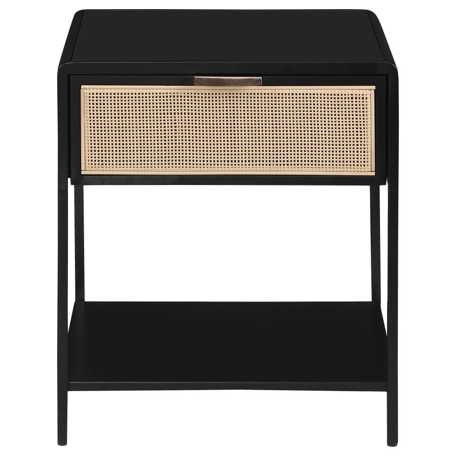 Amherst 1-drawer Radio Weave Cane Metal Bedside Table Black view 3