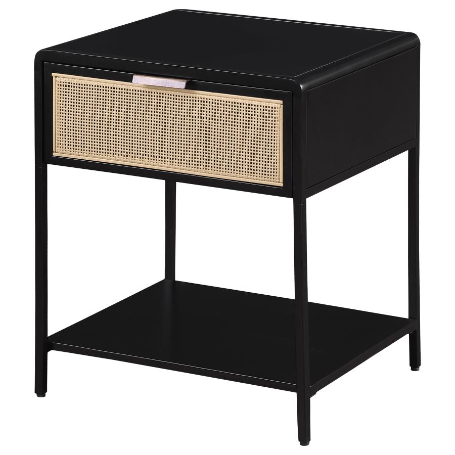 Amherst 1-drawer Radio Weave Cane Metal Bedside Table Black view 4