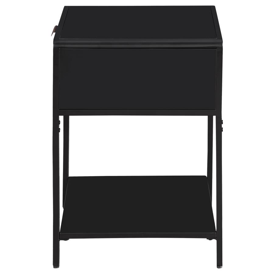 Amherst 1-drawer Radio Weave Cane Metal Bedside Table Black view 5