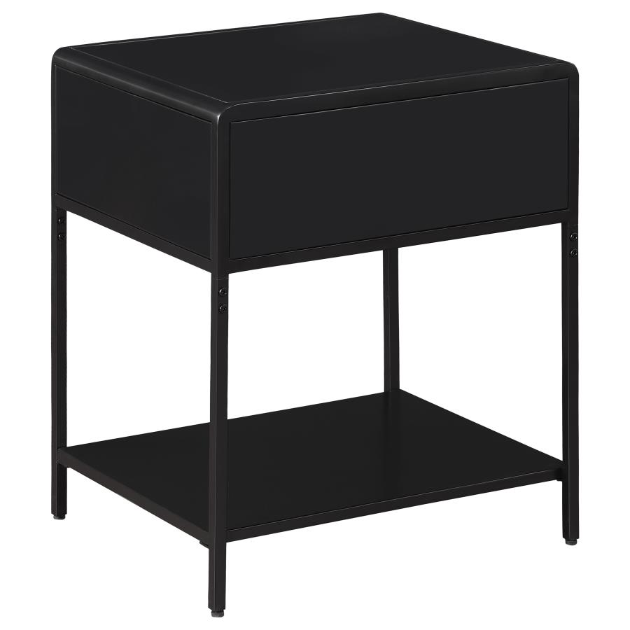 Amherst 1-drawer Radio Weave Cane Metal Bedside Table Black view 6