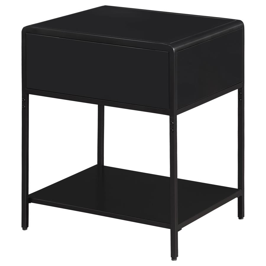 Amherst 1-drawer Radio Weave Cane Metal Bedside Table Black view 7