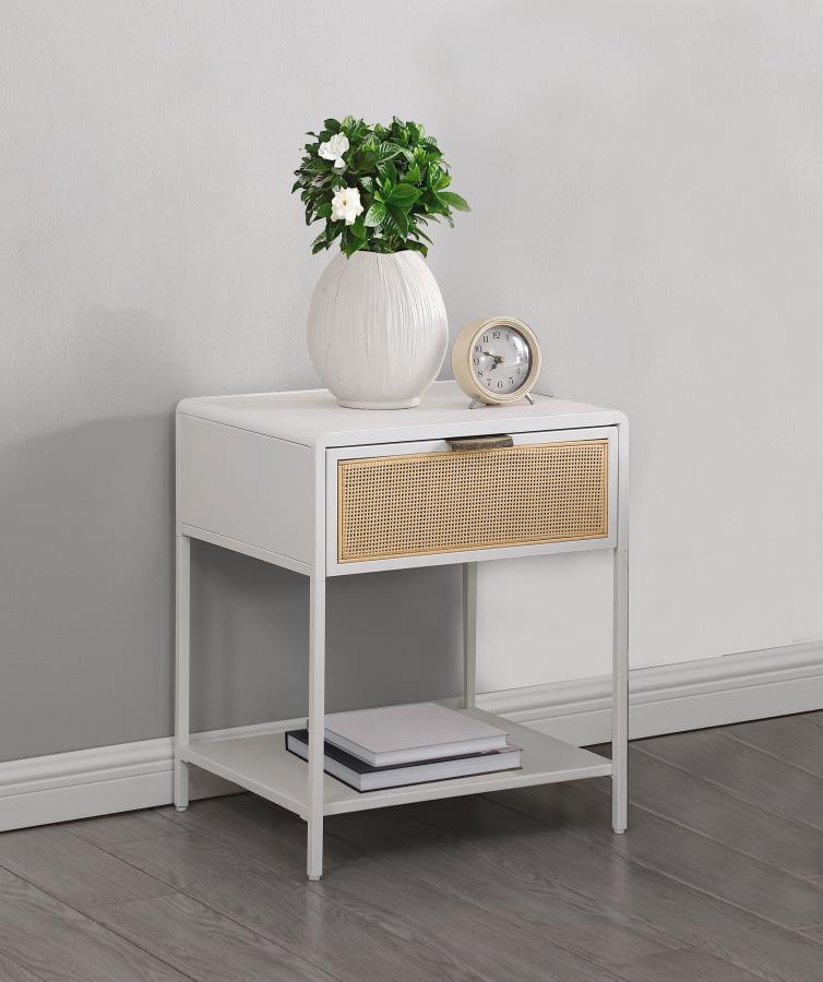 Amherst 1-drawer Radio Weave Cane Metal Bedside Table White view 2