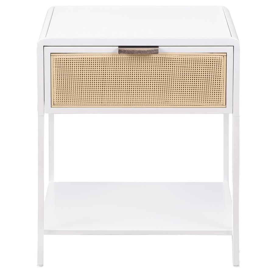 Amherst 1-drawer Radio Weave Cane Metal Bedside Table White view 3