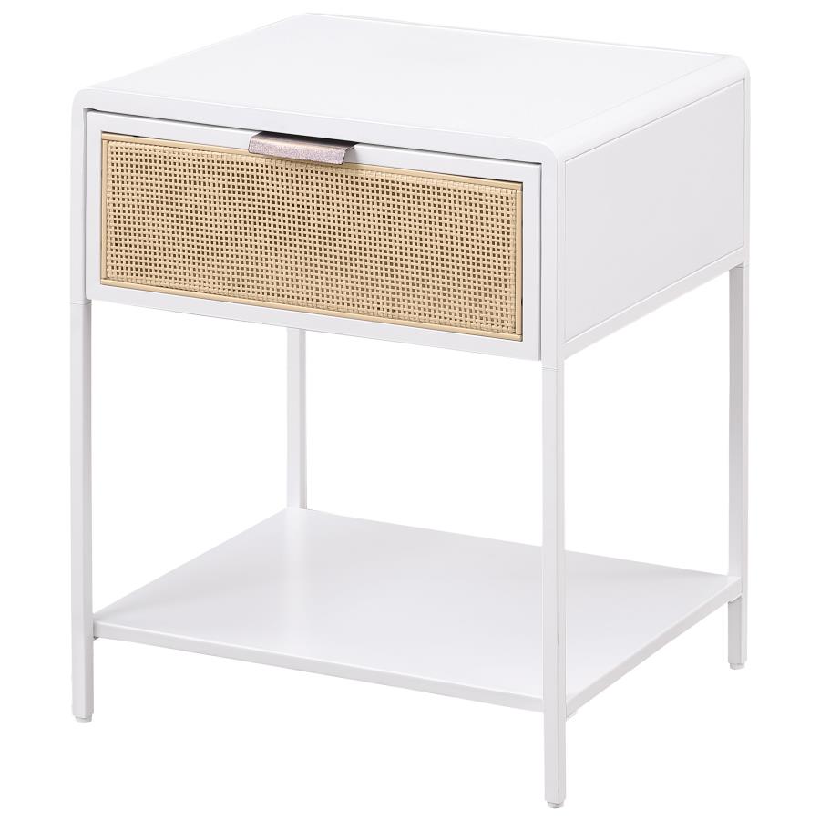 Amherst 1-drawer Radio Weave Cane Metal Bedside Table White view 4
