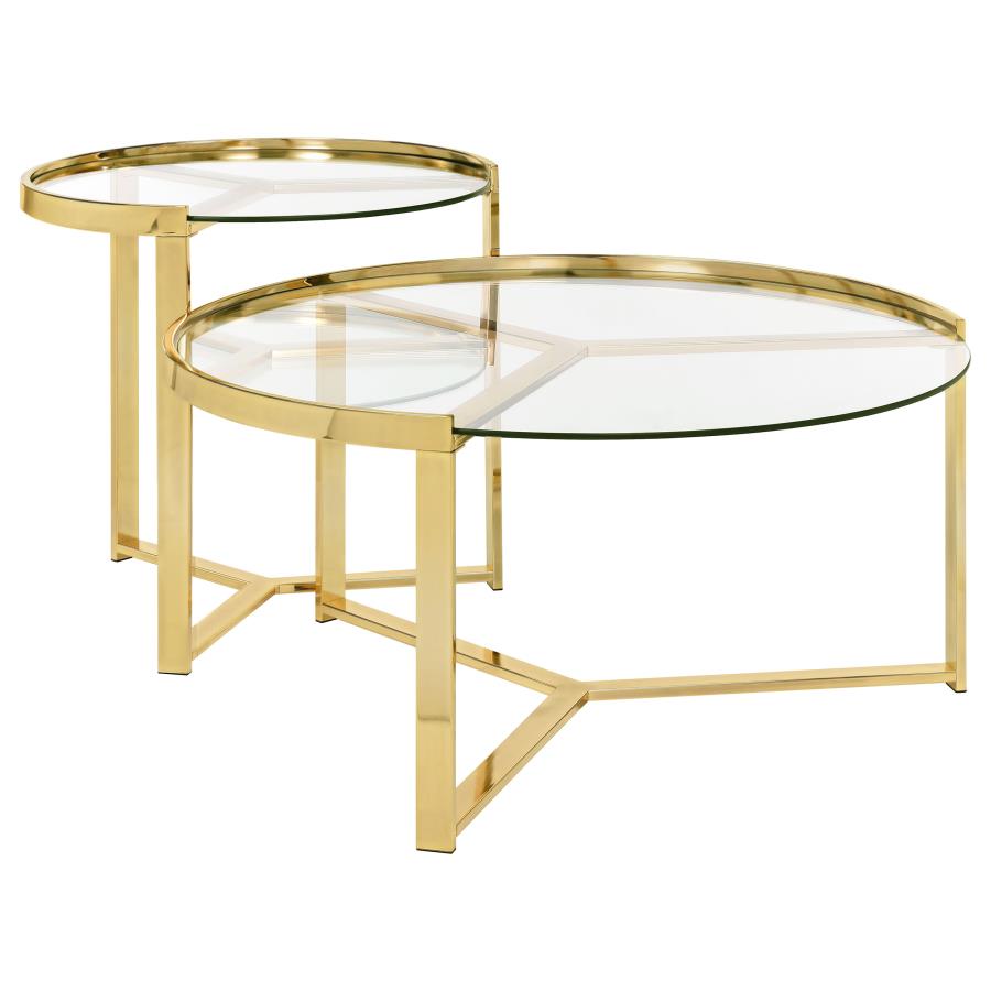 Delia 2-Piece Round Glass Top Nesting Coffee Table Gold view 2
