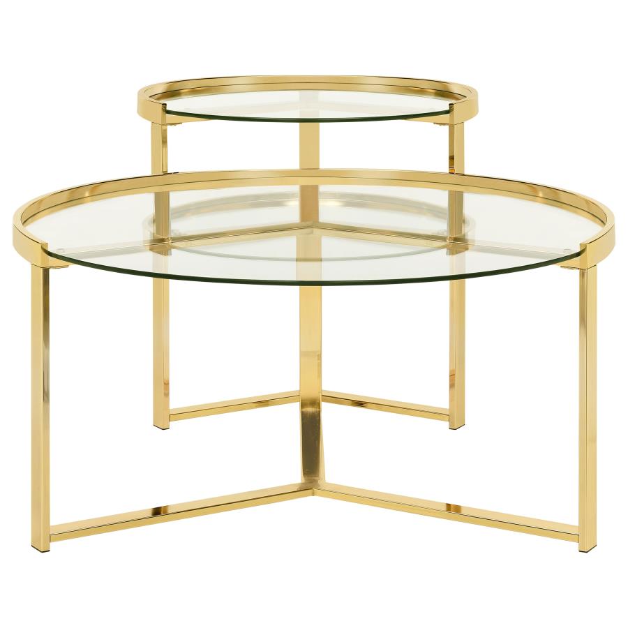 Delia 2-Piece Round Glass Top Nesting Coffee Table Gold view 3