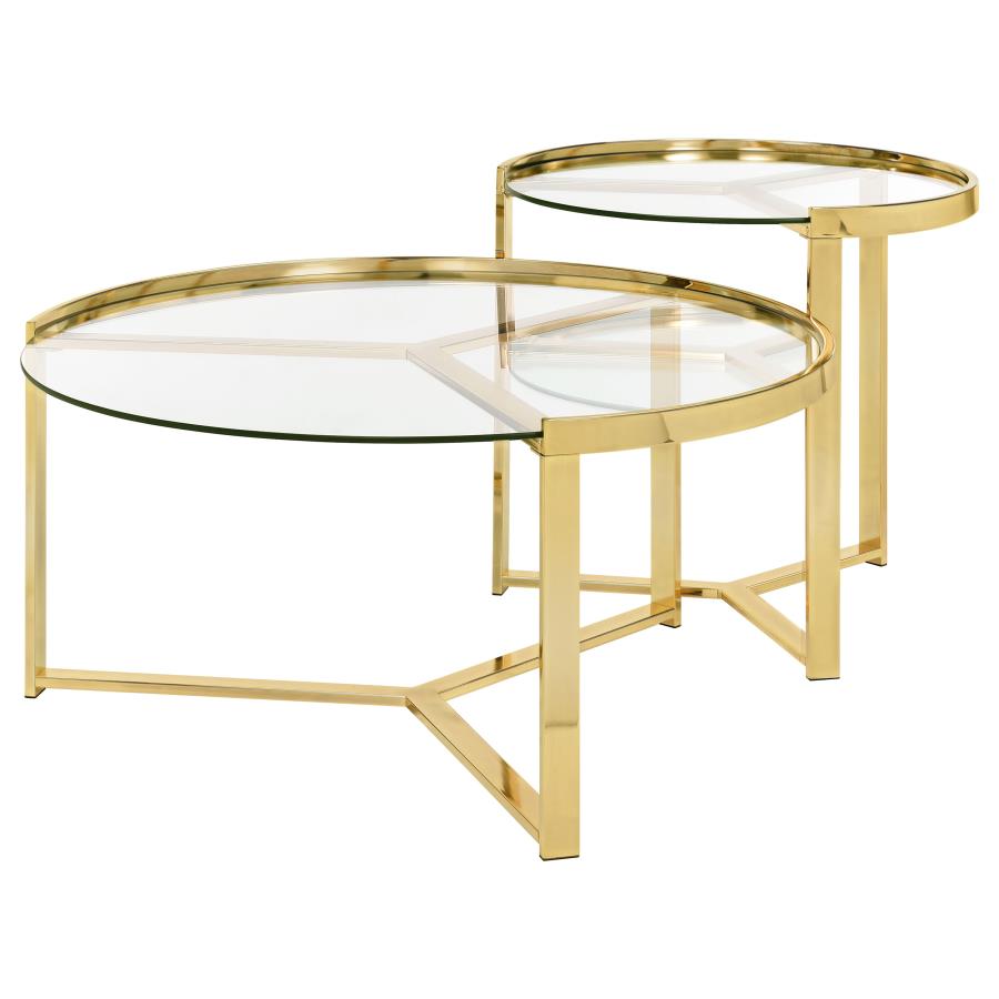 Delia 2-Piece Round Glass Top Nesting Coffee Table Gold view 4