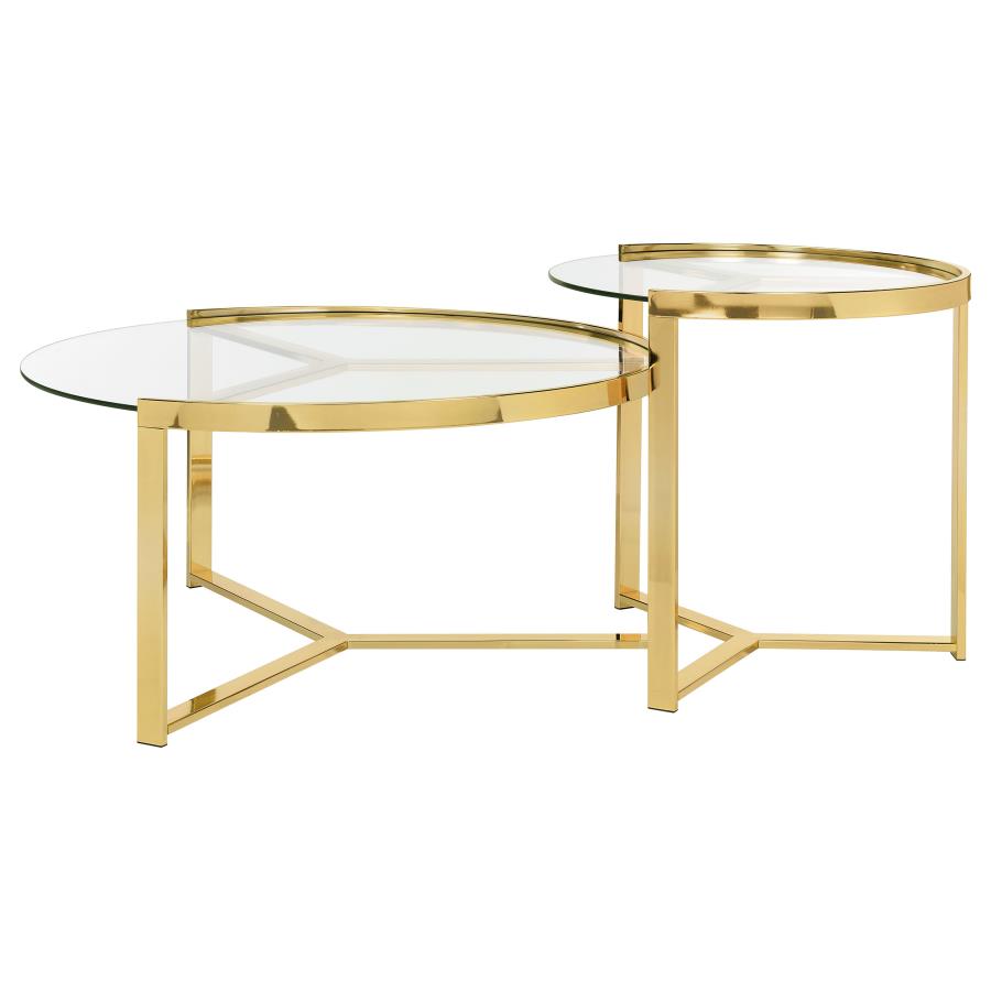 Delia 2-Piece Round Glass Top Nesting Coffee Table Gold view 5