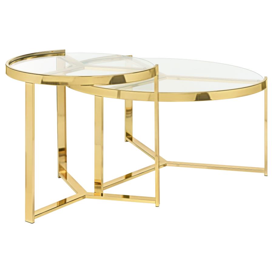 Delia 2-Piece Round Glass Top Nesting Coffee Table Gold view 7