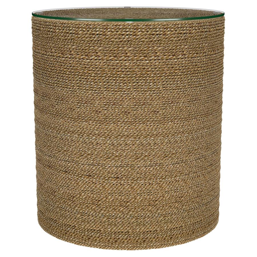Halden Round Woven Seagrass Accent Side Table Light Brown view 3