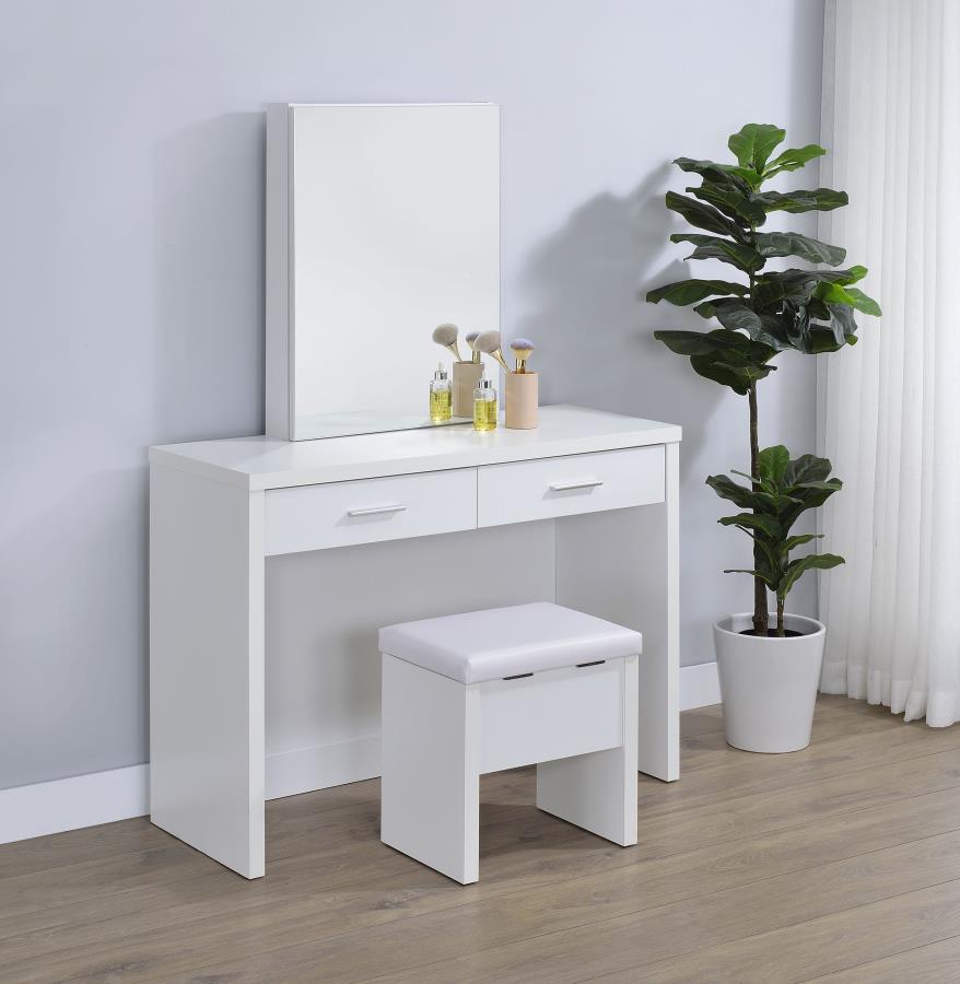 Bunbury Makeup Vanity Table Set Storage Mirror and Stool White view 2