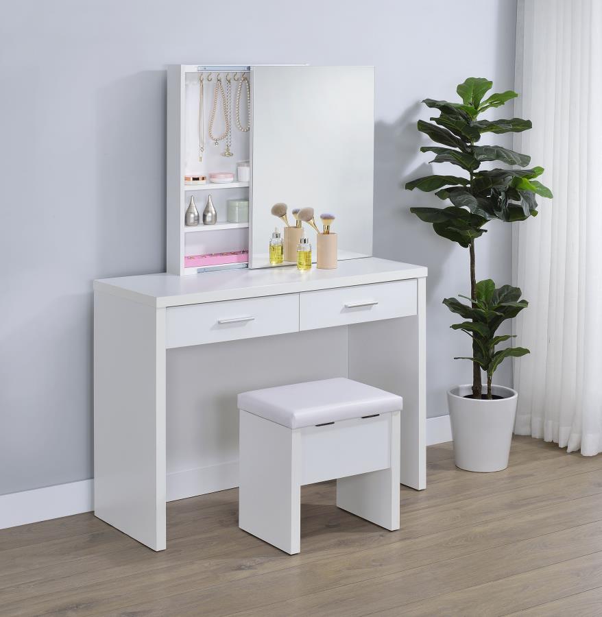 Bunbury Makeup Vanity Table Set Storage Mirror and Stool White view 3